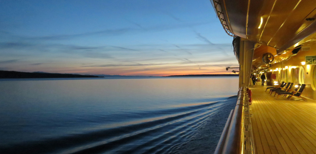 Passenger view of a cruise ship on the sea