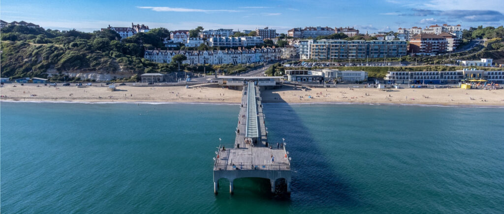 Boscombe beach and pier from the sea