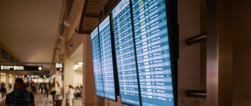 departure board at an airport