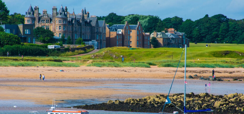 North Berwick beach with castle behind
