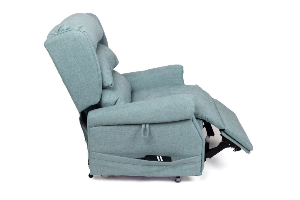 A rise and recline chair slightly tilted back