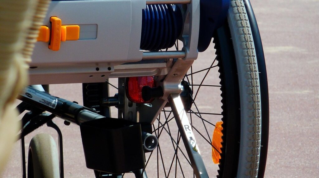 Close up of electric wheelchair
